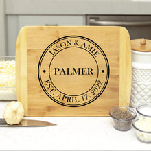 Load image into Gallery viewer, Personalized Wedding Names &amp; Date Bamboo Cutting Board
