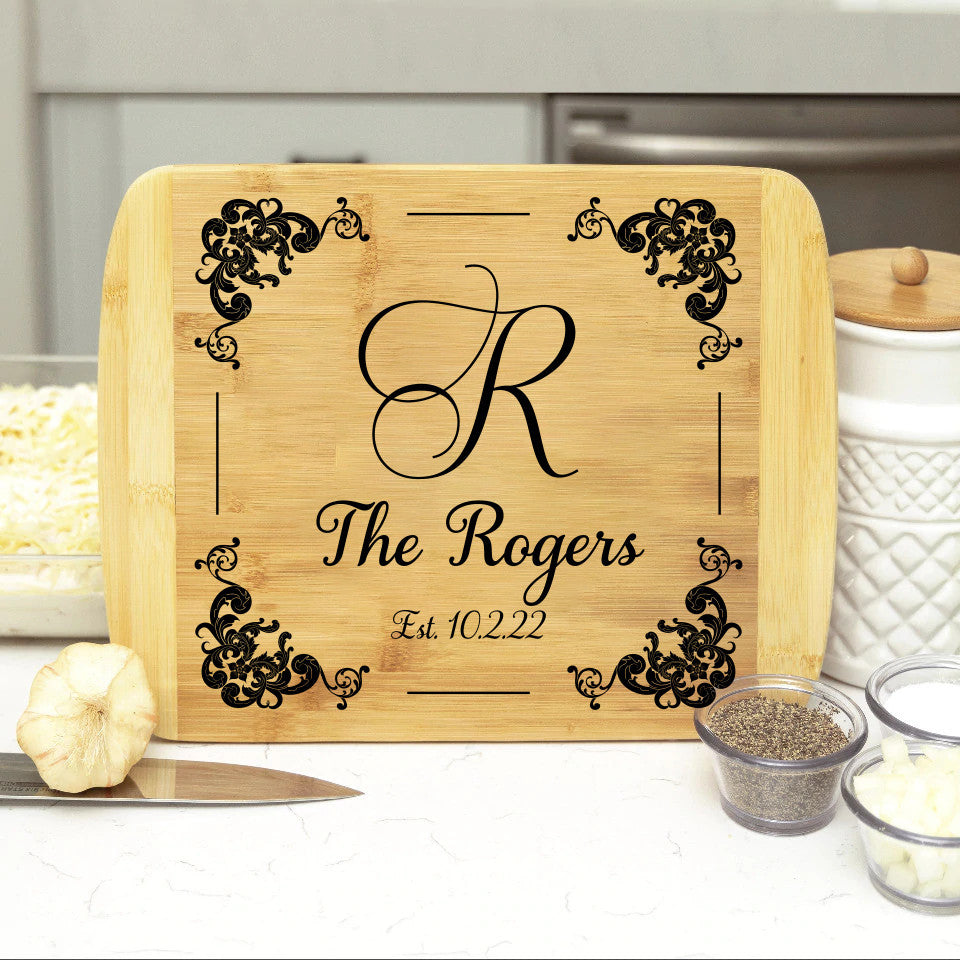 Personalized Family Initial, Name & Wedding Date Bamboo Cutting Board