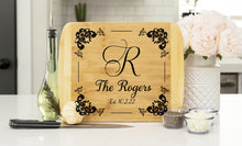 Load image into Gallery viewer, Personalized Family Initial, Name &amp; Wedding Date Bamboo Cutting Board
