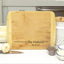 Load image into Gallery viewer, Personalized Family Bamboo Engraved Cutting Board
