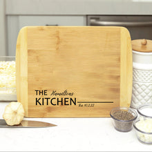 Load image into Gallery viewer, Personalized Family Kitchen Engraved Bamboo Cutting Board
