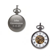 Load image into Gallery viewer, Custom Engraved Gears Gunmetal Pocket Watch
